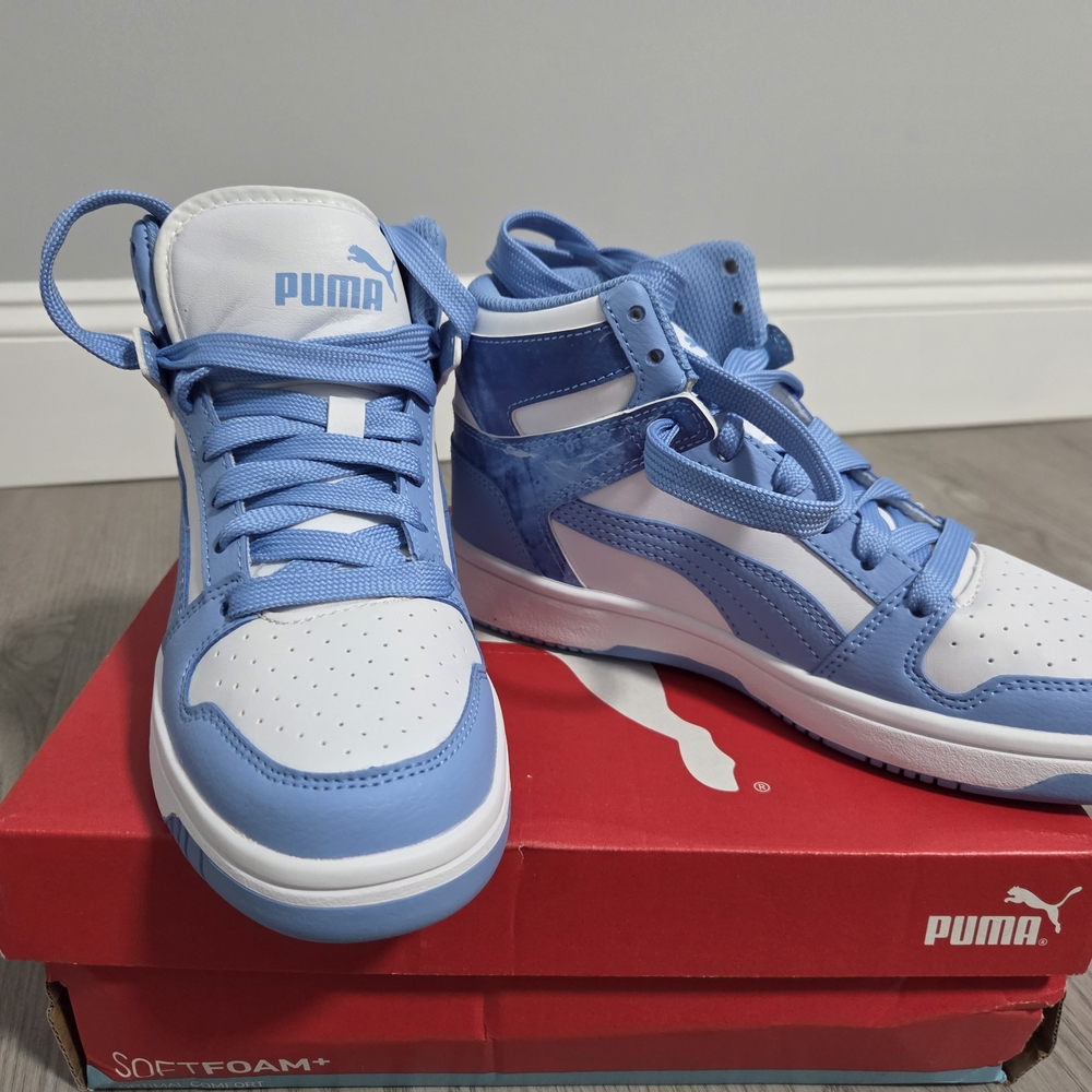 Puma Blue and White High-Top Sneakers For Kids Size 4, NWT
